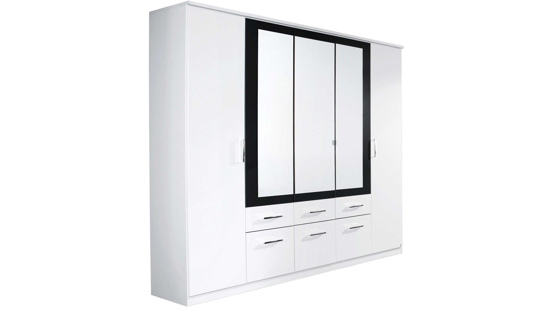 Kleiderschrank Rauch aus Holz in Grau rauch BLUE Kleiderschrank Burano - Drehtürenschrank Grau-metallic & Alpinweiß – fünf Türen, sechs Schubladen, Breite ca. 226 cm