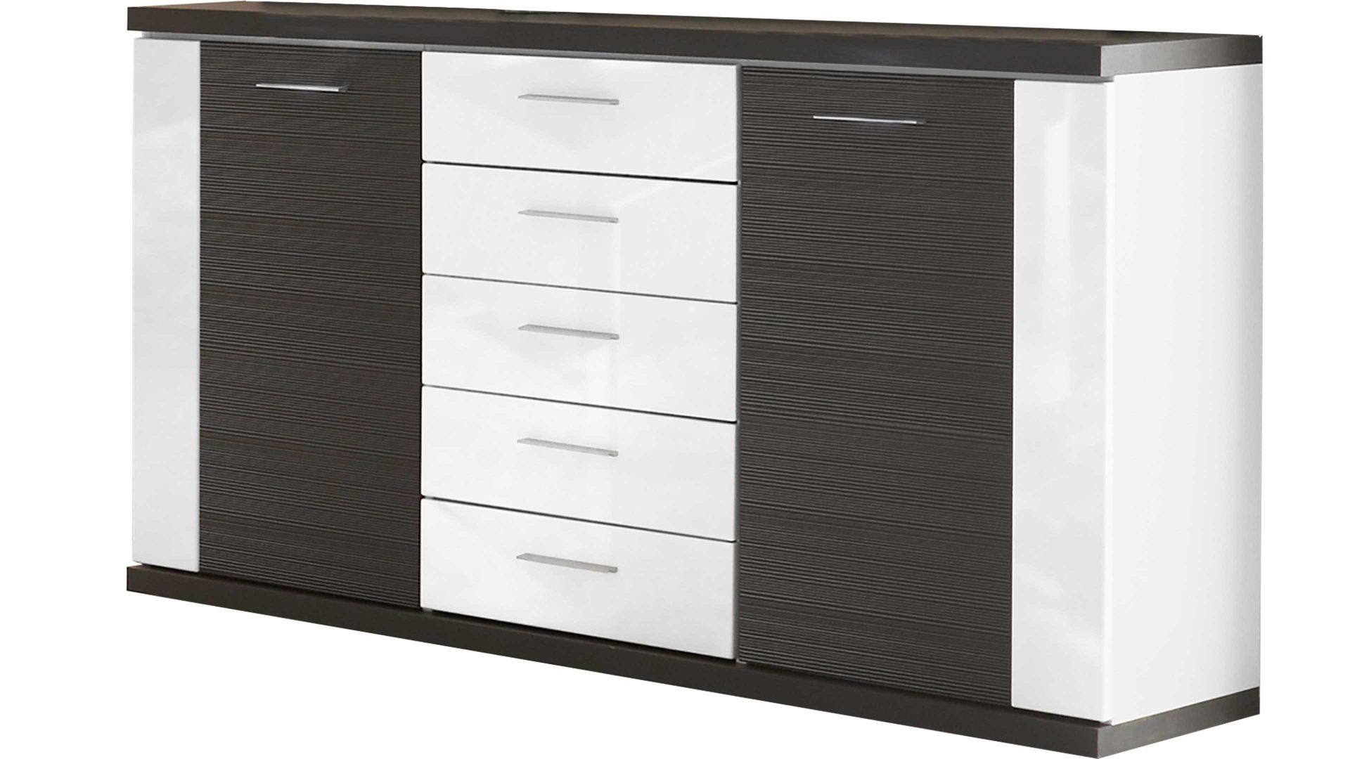 Sideboard Ideal möbel aus Holz in Schwarz Sideboard Manhattan Weiß & Graphit – zwei  Türen, fünf Schubladen