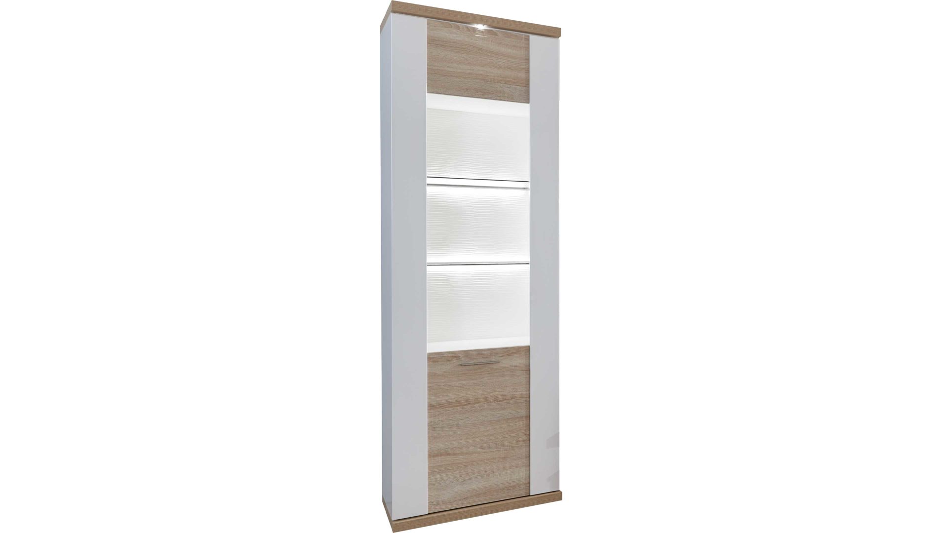 Vitrine Ideal möbel aus Holz in Holzfarben Vitrine Manhattan Weiß & Eiche sägerau – eine Tür, rechts