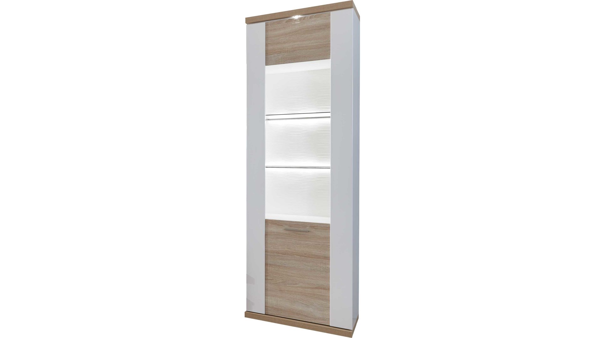 Vitrine Ideal möbel aus Holz in Holzfarben Vitrine Manhattan Weiß & Eiche sägerau – eine Tür, rechts