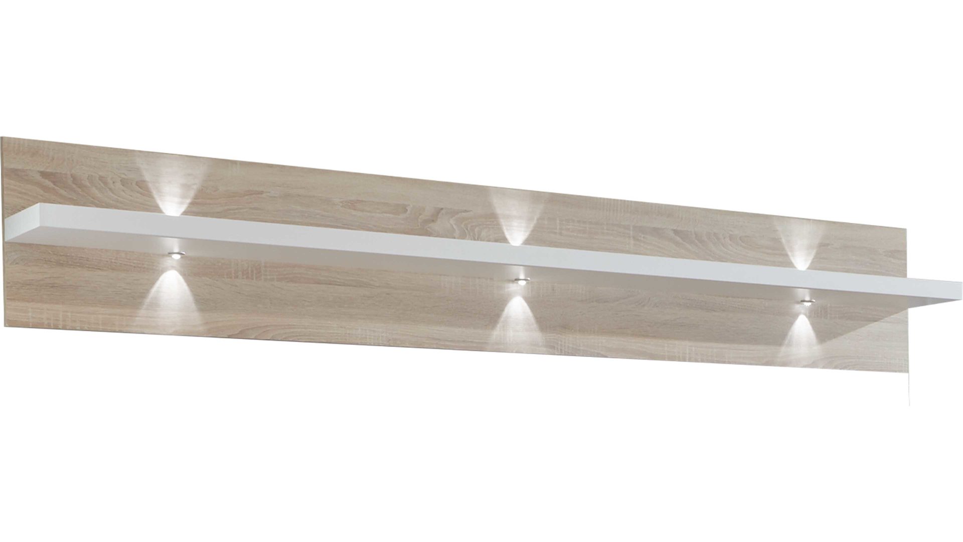 Wandregal Ideal möbel aus Holz in Holzfarben Wandregal Manhattan Weiß & Eiche sägerau – Länge ca. 200 cm