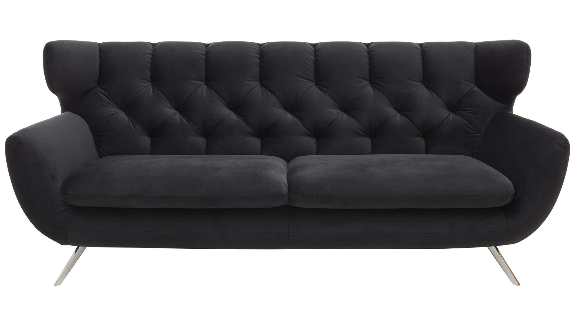 2,5-Sitzer SOFAkultur aus Stoff in Schwarz SOFAkultur Programm SK 254 - 2,5-Sitzer schwarzer Bezug Velvet & Chromfüße – Länge ca. 200 cm