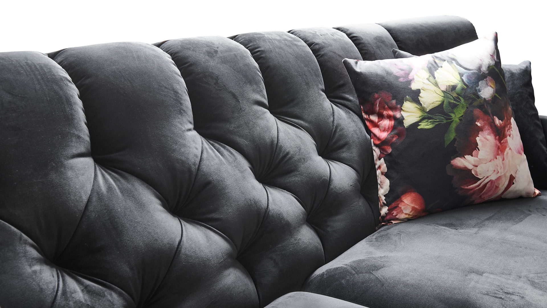 Dreisitzer SOFAkultur aus Stoff in Schwarz SOFAkultur Programm SK 254 - Dreisitzer schwarzer Bezug Velvet & Chromfüße – Länge ca. 225 cm