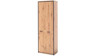 Garderobenschrank Mca furniture aus Holz in Holzfarben Garderobenserie Bergen – Garderobenschrank Balkeneiche & Anthrazit – zwei Türen
