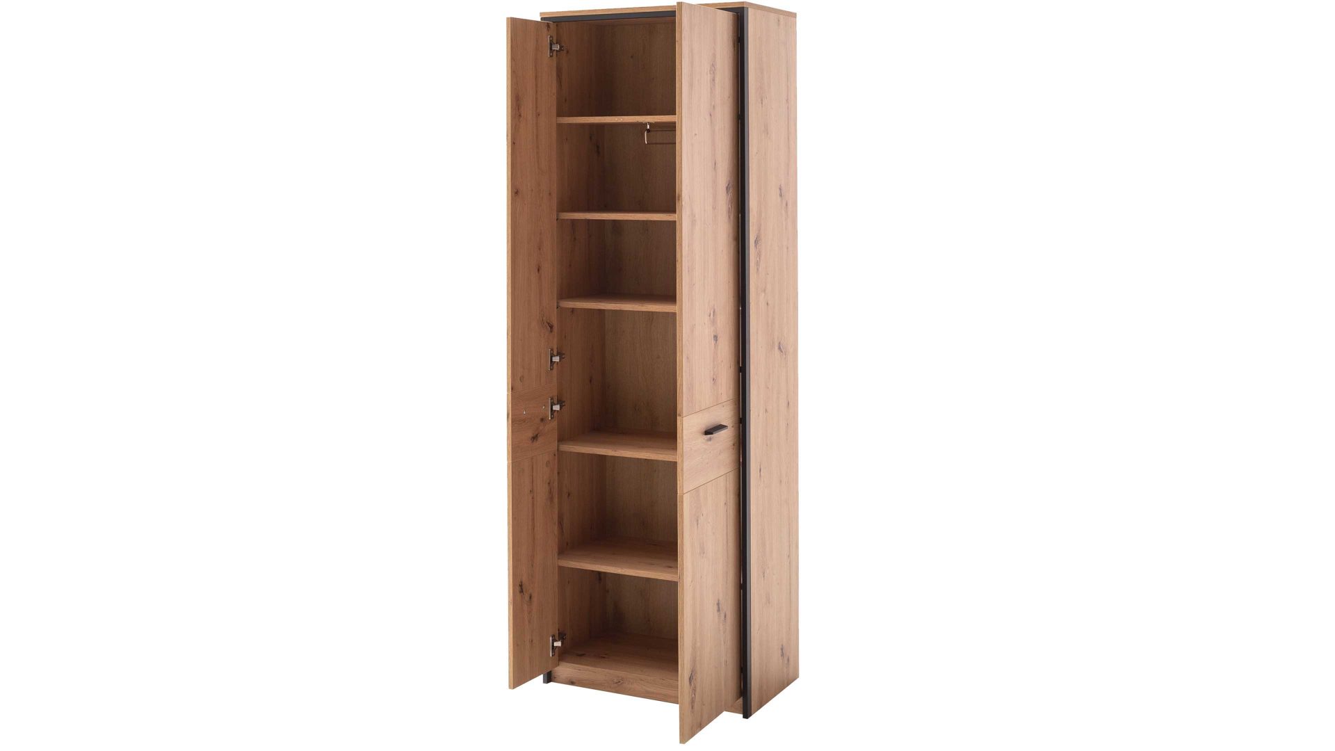 Garderobenschrank Mca furniture aus Holz in Holzfarben Garderobenserie Bergen – Garderobenschrank Balkeneiche & Anthrazit – zwei Türen