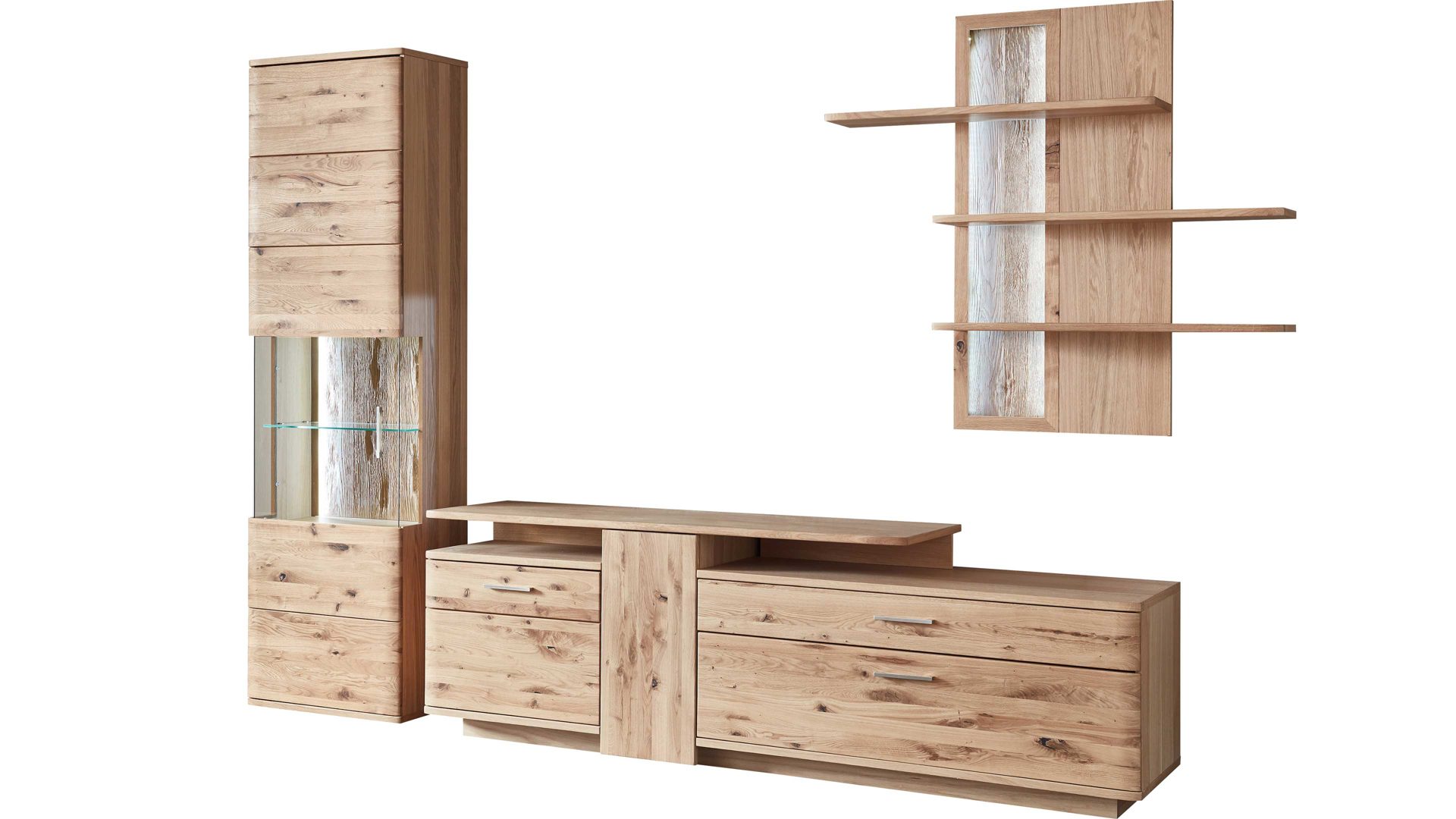 Wohnwand Mca furniture aus Holz in Holzfarben Wohnprogramm Santori - Wohnwand Eiche & Asteiche – dreiteilig, Breite ca. 320 cm