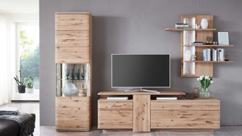 Wohnwand Mca direkt aus Holz in Holzfarben Wohnprogramm Santori - Wohnwand Eiche & Asteiche – dreiteilig, Breite ca. 320 cm