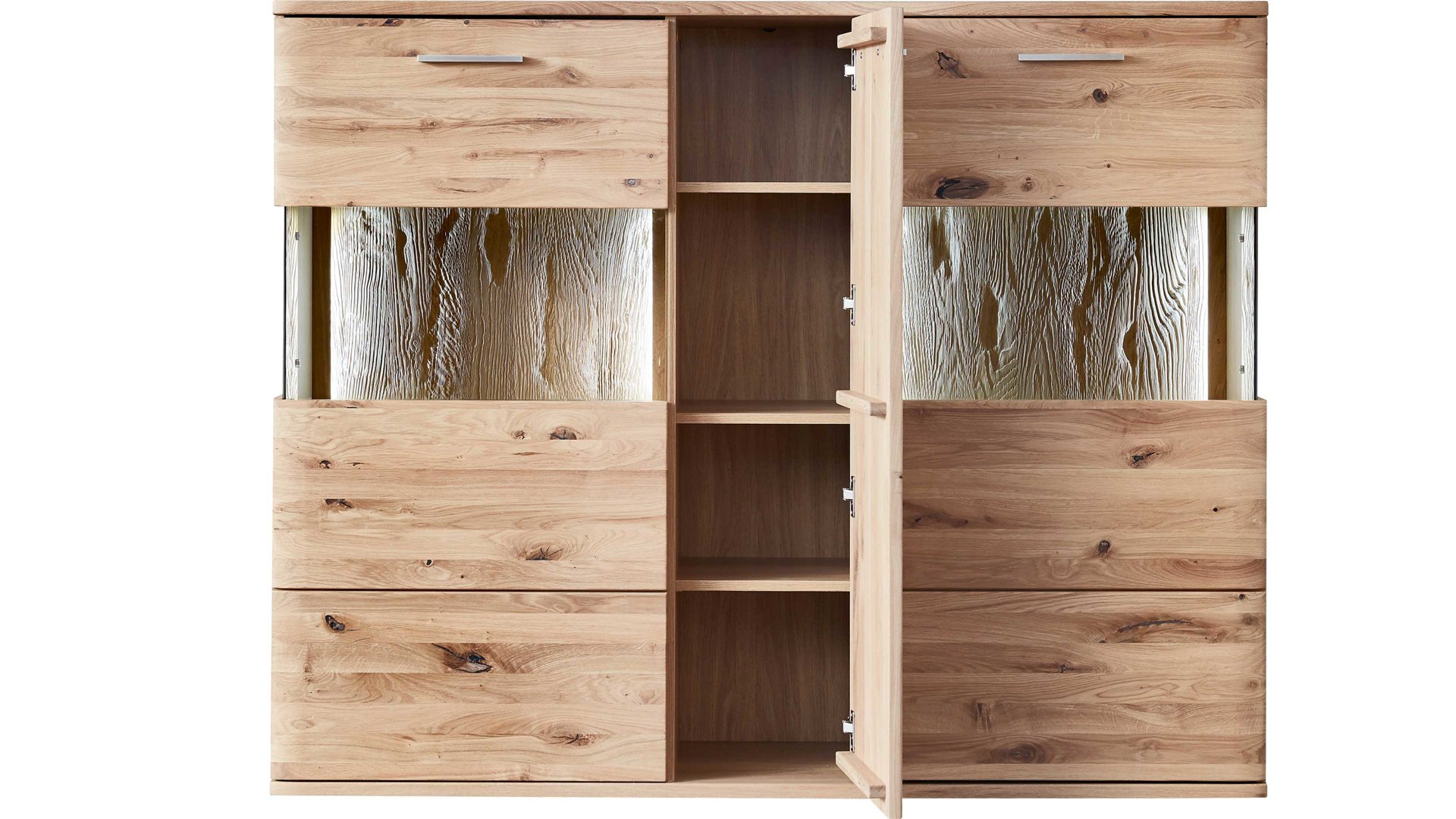 Highboard Mca furniture aus Holz in Holzfarben Wohnprogramm Santori - Highboard Eiche & Asteiche – drei Türen