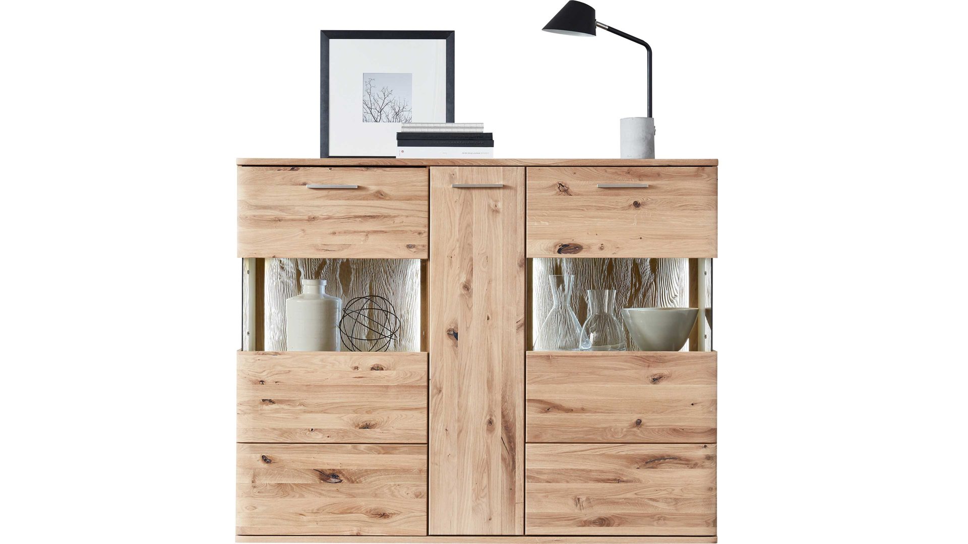 Highboard Mca direkt aus Holz in Holzfarben Wohnprogramm Santori - Highboard Eiche & Asteiche – drei Türen