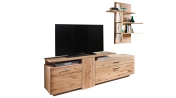 Wohnwand Mca direkt aus Holz in Holzfarben Wohnprogramm Santori - Wohnwand Eiche & Asteiche – zweiteilig, Breite ca. 280 cm