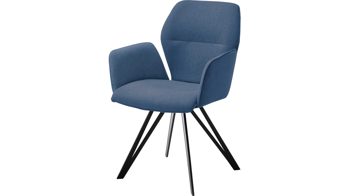 Vierfußstuhl Niehoff sitzmoebel aus Stoff in Blau NIEHOFF SITZMÖBEL Armlehnstuhl Merlot Rückholfunktion - blauer Webstoff Venice 854 & schwarzes Eisen