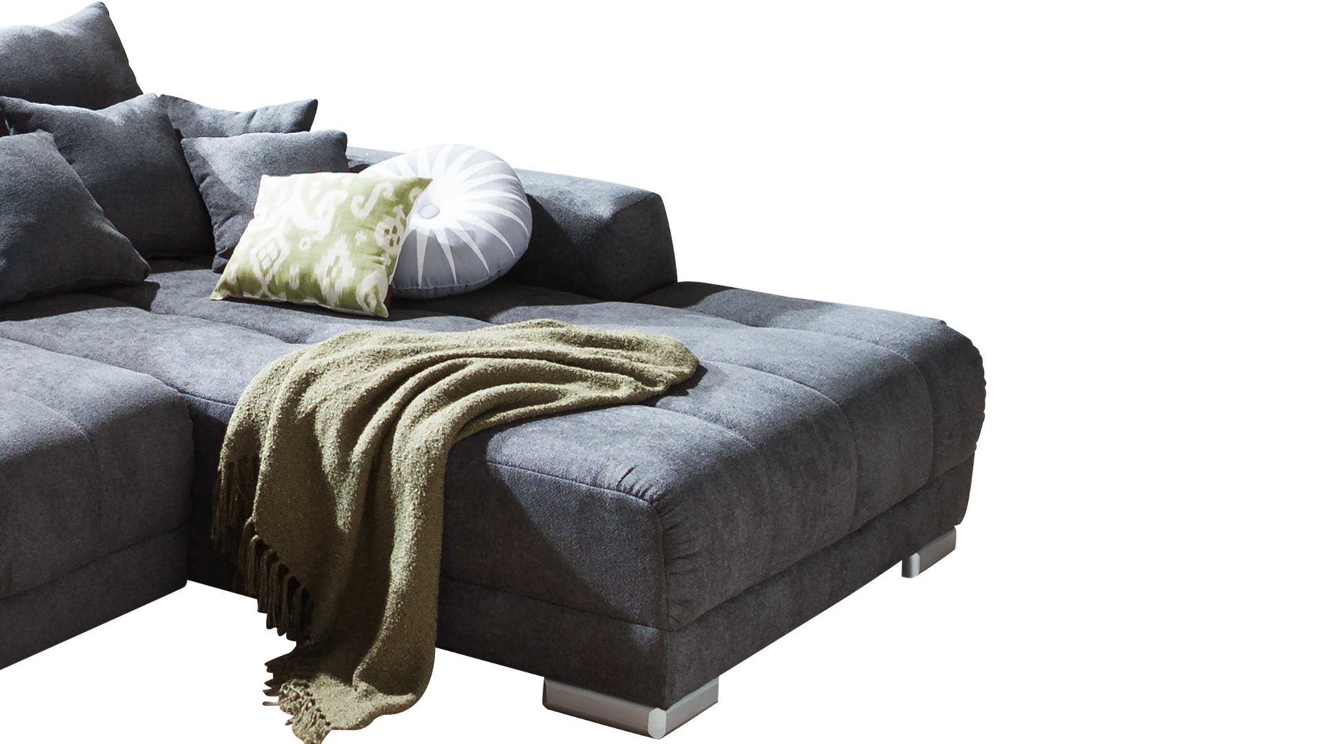 Ecksofa KAWOO aus Stoff in Dunkelgrau KAWOO Eckcouch Mustang dunkelgrauer Bezug Camaro 19 - Stellfläche ca. 300 x 225 cm