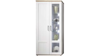 Vitrine Hbz meble aus Holz in Weiß Vitrinenschrank Romance Sibiu Lärche & San Remo hell - zwei Türen