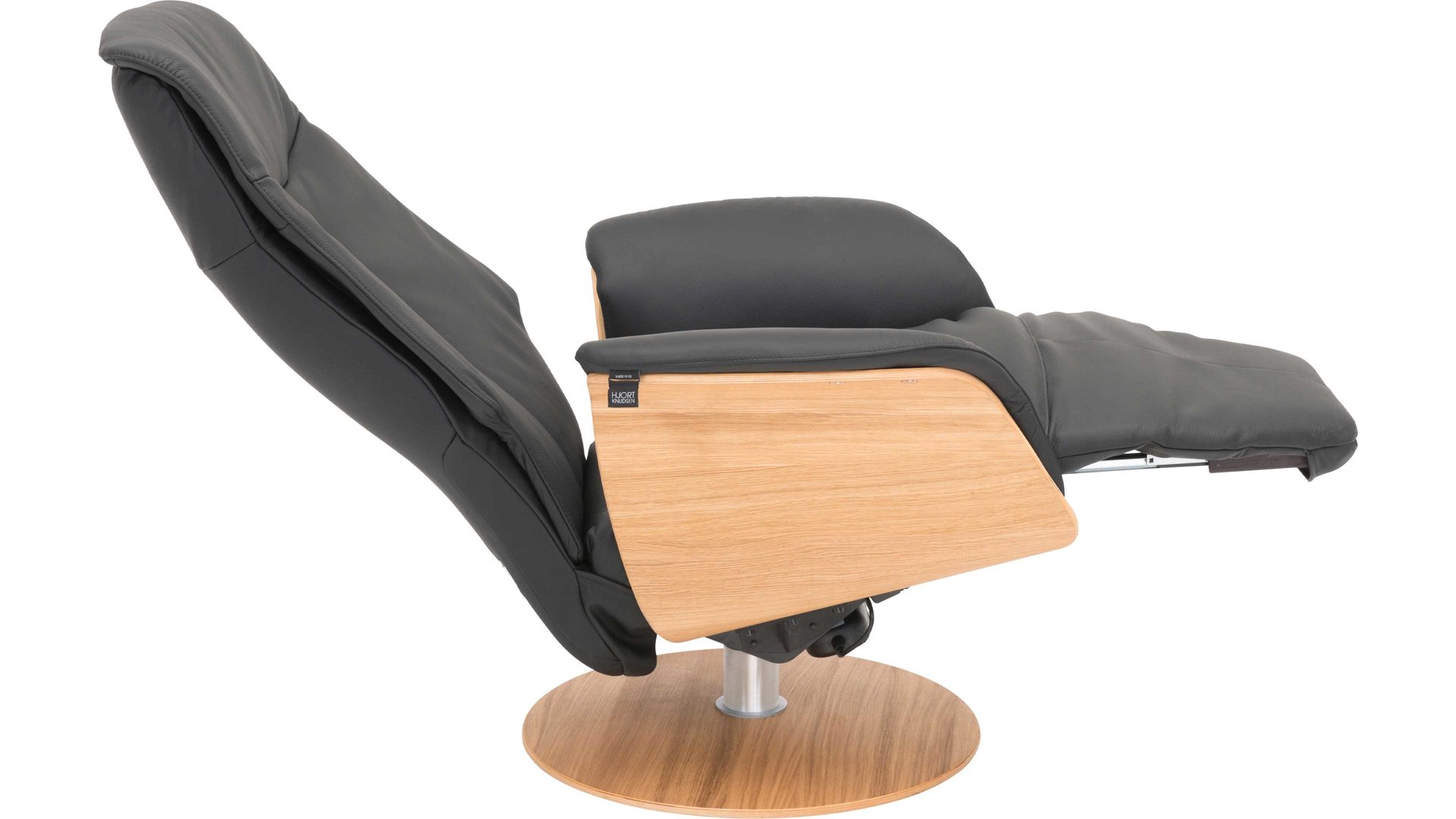 Relaxsessel Hjort knudsen aus Leder in Schwarz Relax-Drehsessel bzw. Ledersessel schwarzes Leder Soledo Split 441 & geölter Eichenholzfuß