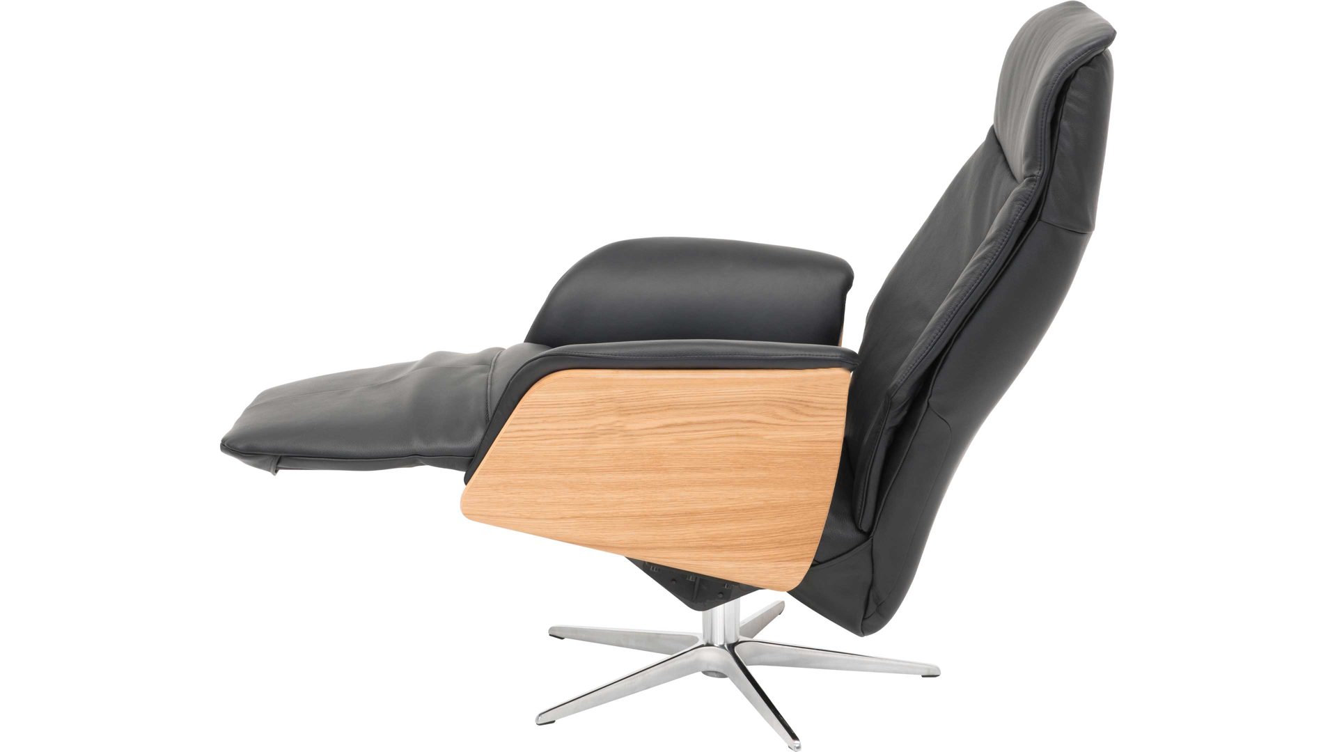 Relaxsessel Hjort knudsen aus Leder in Schwarz Relaxsessel bzw. Drehsessel - Polstermöbel schwarzes Leder Split 374 & Edelstahl-Sternfuß