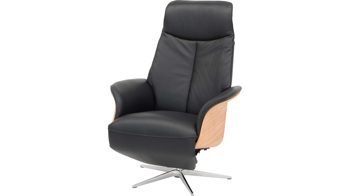 Relaxsessel Hjort knudsen aus Leder in Schwarz Relaxsessel bzw. Drehsessel - Polstermöbel schwarzes Leder Split 374 & Edelstahl-Sternfuß