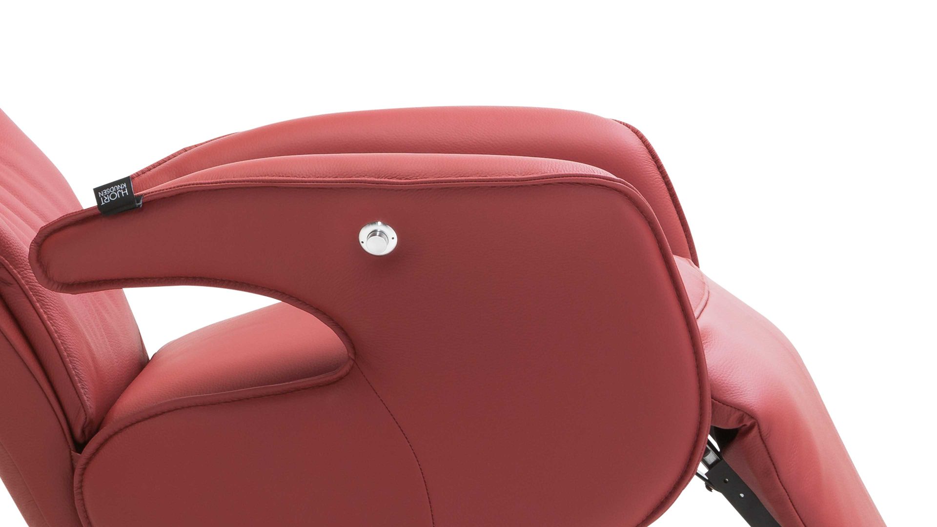 Relaxsessel Hjort knudsen aus Leder in Rot Relaxsessel bzw. Drehsessel - Polstermöbel rotes Leder Soleda Split 444 & Edelstahl-Sternfuß