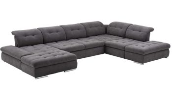 Ecksofa KAWOO aus Stoff in Grau KAWOO Serie Santa Lucia - Ecksofa bzw. Wohnlandschaft graues Flachgewebe Paris 20933 & Chromfüße – Stellfläche ca. 401 x 278 cm