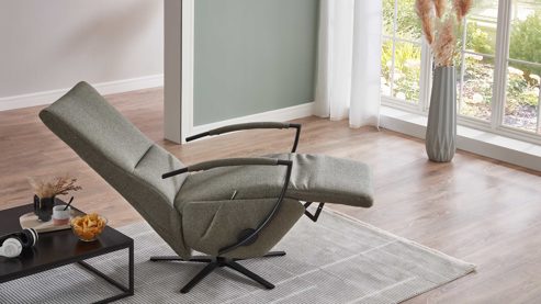 Relaxsessel KAWOO aus Stoff in Dunkelgrün KAWOO Serie Dayton - Relaxsessel olivfarbenes Flachgewebe Portofino & schwarzer Sternfuß