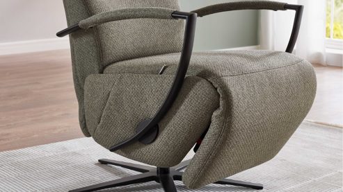 Relaxsessel KAWOO aus Stoff in Dunkelgrün KAWOO Serie Dayton - Relaxsessel olivfarbenes Flachgewebe Portofino & schwarzer Sternfuß