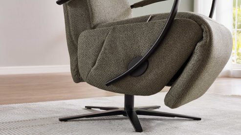 Relaxsessel KAWOO aus Stoff in Dunkelgrün KAWOO Serie Dayton - Relaxsessel olivfarbenes Flachgewebe Portofino & schwarzer Sternfuß