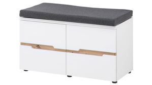 Garderobenbank Innostyle aus Holz in Weiß Garderoben Serie Memphis - Garderobenbank Weiß & Artisan Eiche, graubrauner Stoffbezug - Länge ca. 80 cm