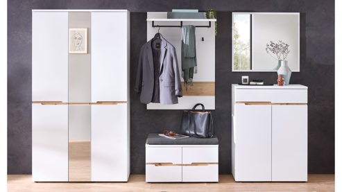 Garderoben-Set Innostyle aus Holz in Weiß Garderoben Serie Memphis - Garderoben-Set Weiß & Artisan Eiche - fünfteilig