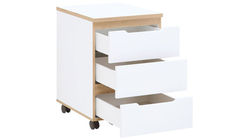 Rollcontainer Innostyle aus Holz in Weiß Büro Serie Memphis - Rollcontainer Weiß & Artisan Eiche - drei Schübe, ca. 45 x 66 cm