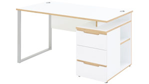 Schreibtisch Innostyle aus Holz in Weiß Büro Serie Memphis - Schreibtisch mit Container Weiß & Artisan Eiche - ca. 150 x 73 cm