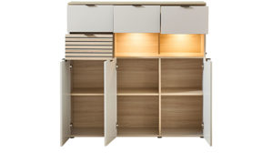 Highboard Innostyle aus Holz in Hellbraun Wohnzimmer Serie Ina - Highboard mit Beleuchtung Kaschmir & Riva Eiche - ca. 125 x 125 cm