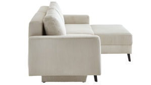 Ecksofa Restyl aus Stoff in Beige Ecksofa Zac mit Schlaffunktion naturfarbener Cordbezug & schwarze Metallfüße - Stellfläche ca. 230 x 165 cm