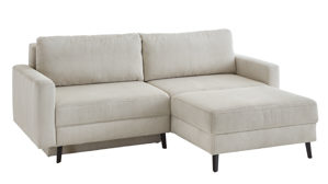 Ecksofa Restyl aus Stoff in Beige Ecksofa Zac mit Schlaffunktion naturfarbener Cordbezug & schwarze Metallfüße - Stellfläche ca. 230 x 165 cm