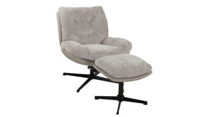 Relaxsessel Duo collection aus Stoff in Beige Relaxsessel mit Hocker sandfarbener Chenillebezug & mattschwarzer Sternfuß