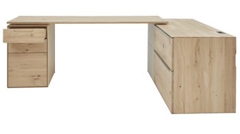 Schreibtisch Interliving aus Holz in Hellgrau Interliving Wohnzimmer Serie 2020 - Verwandlungs-Sideboard 151283 Asteiche bianco & Schlamm – zwei Türen, zwei Klappen