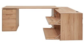 Schreibtisch Interliving aus Holz in Hellgrau Interliving Wohnzimmer Serie 2020 - Verwandlungs-Sideboard 151283 Asteiche bianco & Schlamm – zwei Türen, zwei Klappen