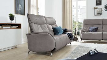 Dreisitzer Interliving aus Leder in Grau Interliving Sofa Serie 4211 – Dreisitzer titanfarbenes LongLife-Leder & Edelstahlfüße – Länge ca. 197 cm