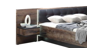 Doppelbett Forte® aus Holz in Holzfarben Bettgestell Bellevue mit Nachtkommoden Schwarzeiche & Schlamm – Liegefläche ca. 180 x 200 cm
