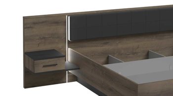Doppelbett Forte® aus Holz in Holzfarben Bettgestell Bellevue mit Nachtkommoden Schwarzeiche & Schlamm – Liegefläche ca. 180 x 200 cm