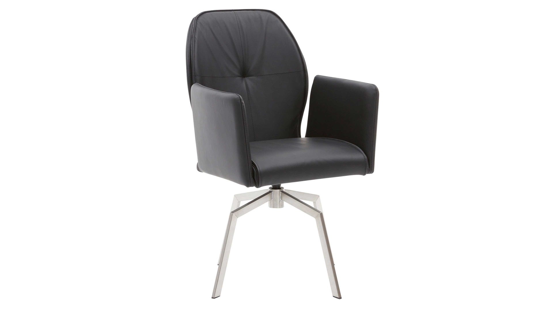 Vierfußstuhl Interliving aus Leder in Schwarz Interliving Esszimmer Serie 5104 – Armlehnstuhl schwarzes Leder Raven & Edelstahlgestell