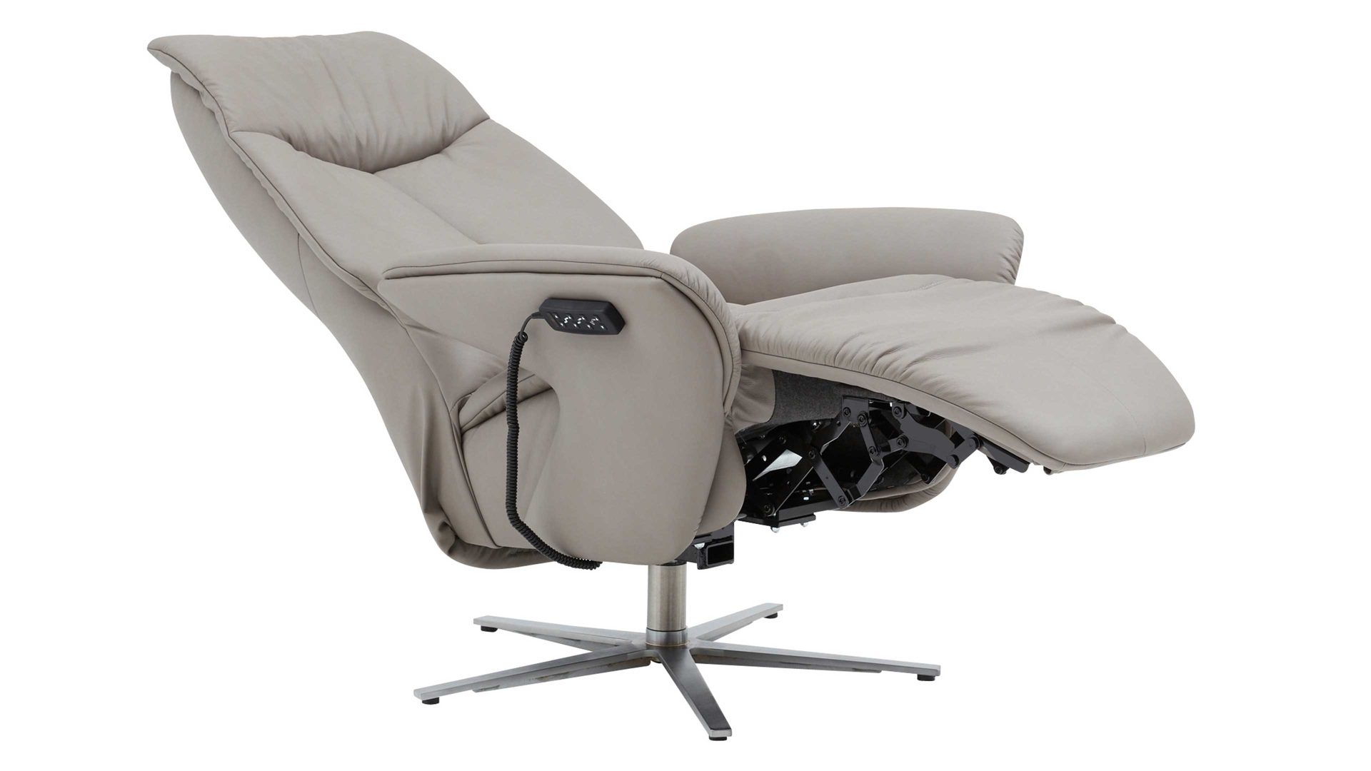 Relaxsessel Interliving aus Leder in Grau Interliving Sessel Serie 4552 stahlfarbenes LongLife-Leder & edelstahlfarbener Sternfuß – zwei Motoren