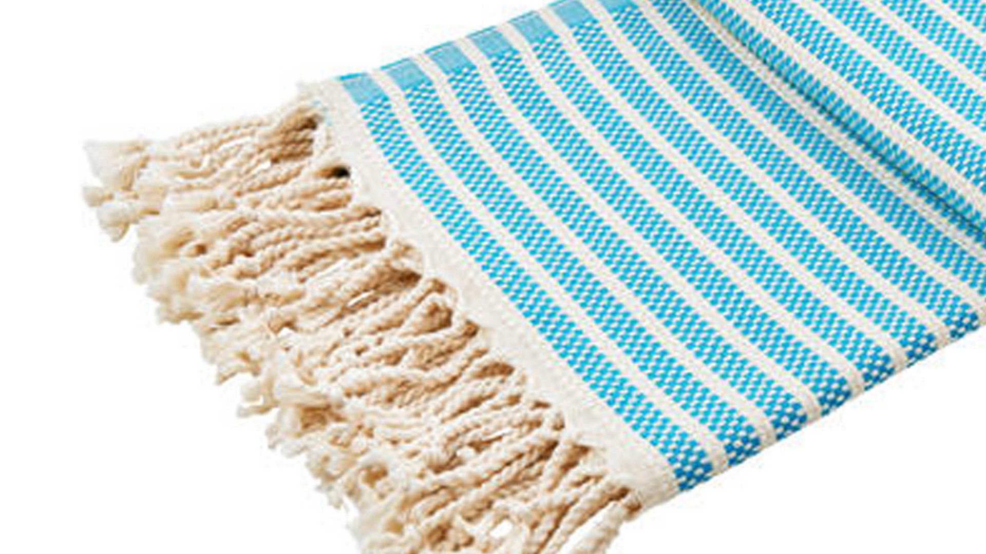 Wohndecke Done.® aus Naturfaser in Petrol done.® Wohndecke Lounge Stripes Plus Petrol & Weiß – ca. 100 x 180 cm