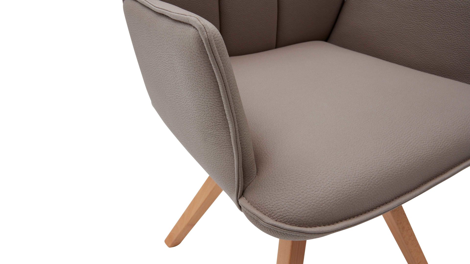 Polsterstuhl Interliving aus Stoff in Hellbraun Interliving Esszimmer Serie 5102 – Armlehn-Polsterstuhl mit Drehfunktion sandfarbene Mikrofaser Atlantis 914 & Kernbuche