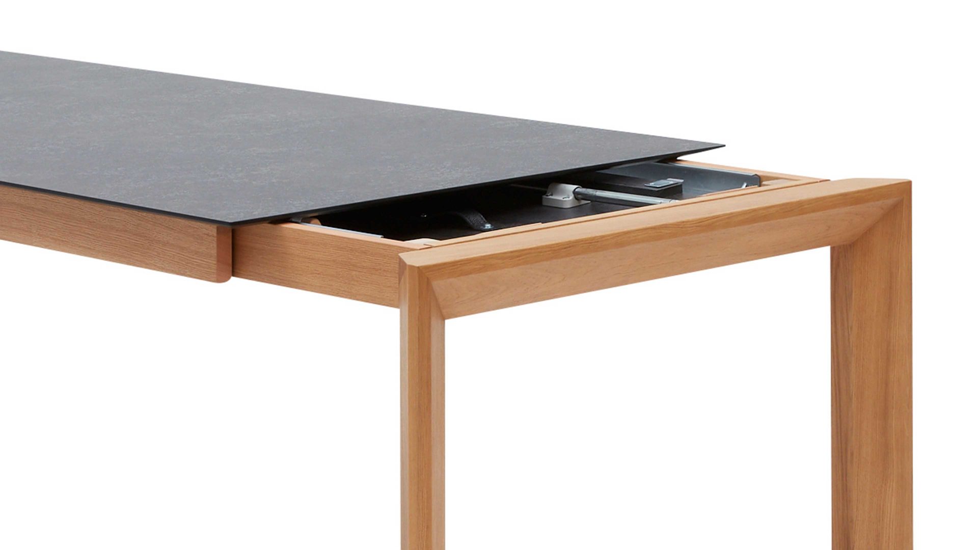 Auszugtisch Interliving aus Holz in Grau Interliving Esszimmer Serie 5102 – Auszugtisch V133 granitfarbenes HPL & Wildeiche – ca. 140-240 x 90 cm