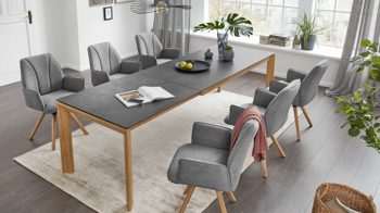 Auszugtisch Interliving aus Holz in Grau Interliving Esszimmer Serie 5102 – Auszugtisch V133 granitfarbenes HPL & Wildeiche – ca. 140-240 x 90 cm