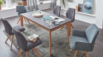 Auszugtisch Interliving aus Holz in Grau Interliving Esszimmer Serie 5102 – Auszugtisch V133 granitfarbenes HPL & Wildeiche – ca. 160-260 x 90 cm