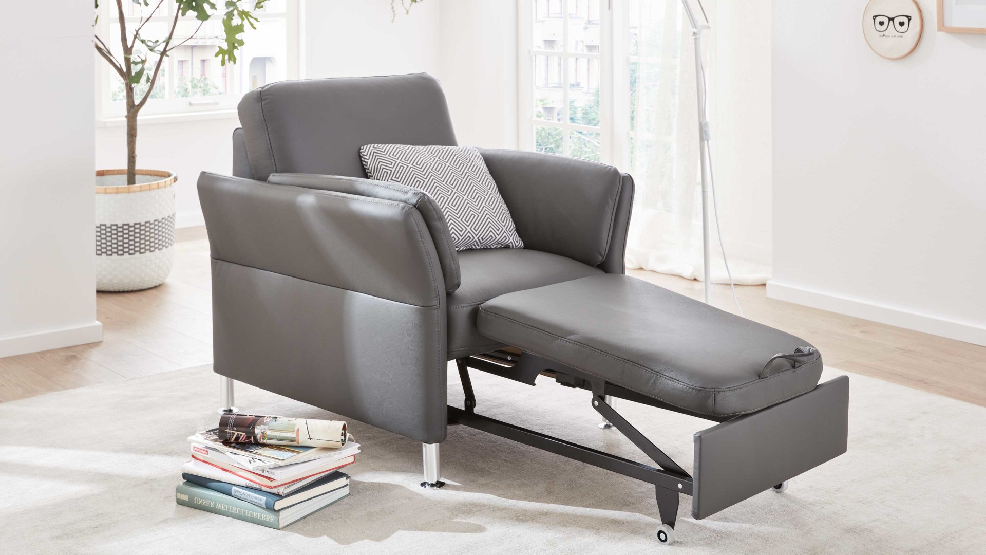 modulmaster mm-pn1080 - sessel mit hocker, anthrazitfarbenes leder