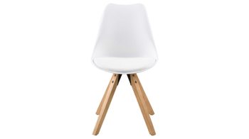 Vierfußstuhl Actona group aus Stoff in Weiß Stuhl im Retro-Look als perfekter Esszimmerstuhl Rubberwood & Weiß