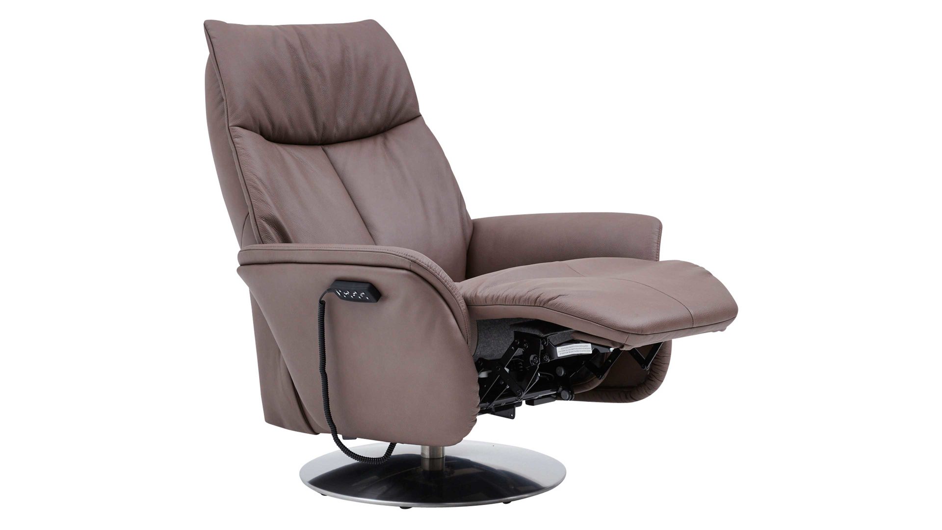 Relaxsessel Interliving aus Leder in Braun Interliving Sessel Serie 4550 - Sessel zwei Motoren & Aufstehhilfe - kokosfarbenes LongLife-Leder & edelstahlfarbener Tellerfuß
