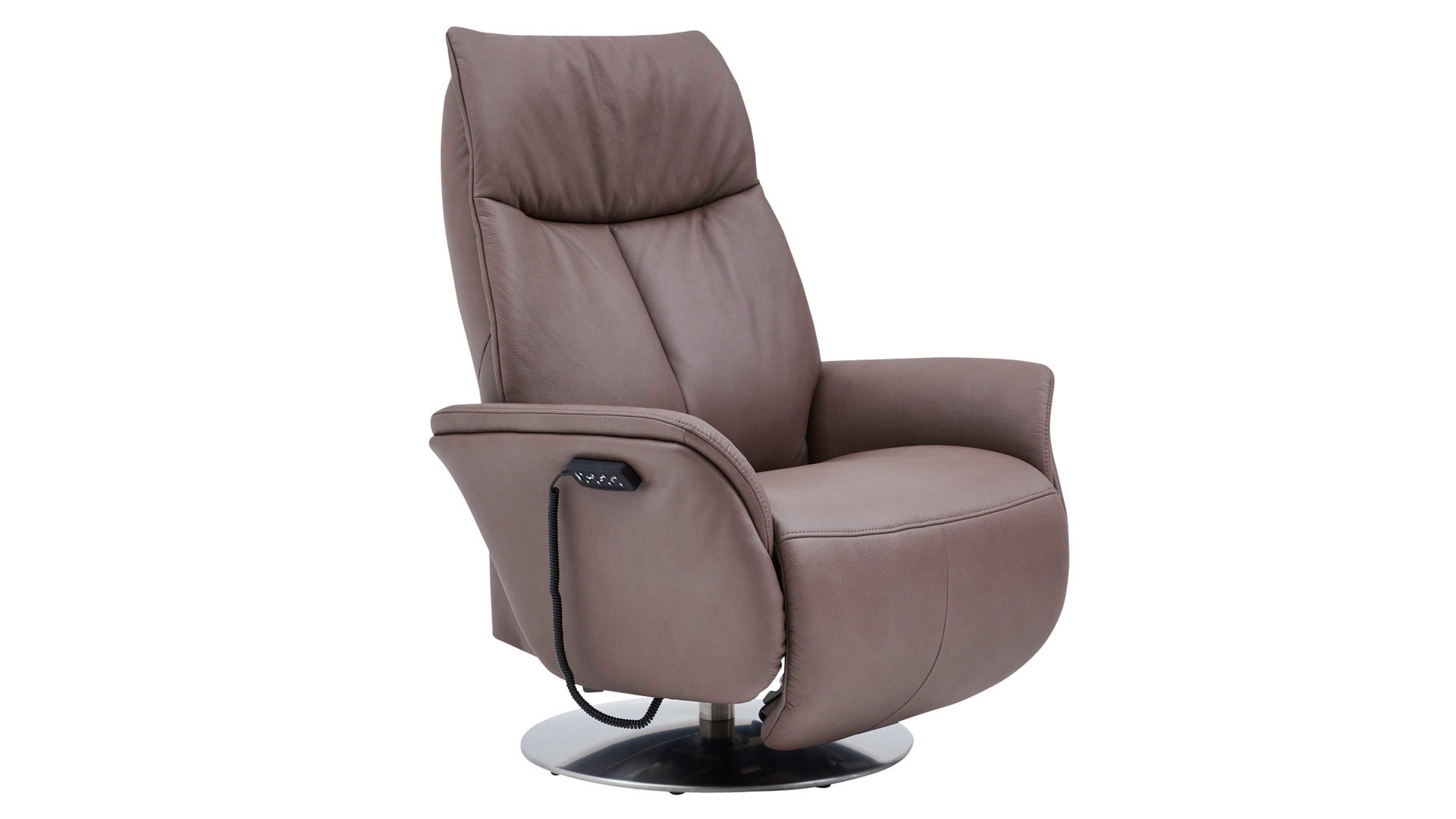 Relaxsessel Interliving aus Leder in Braun Interliving Sessel Serie 4550 - Sessel 77O44 zwei Motoren & Aufstehhilfe - kokosfarbenes LongLife-Leder & edelstahlfarbener Tellerfuß
