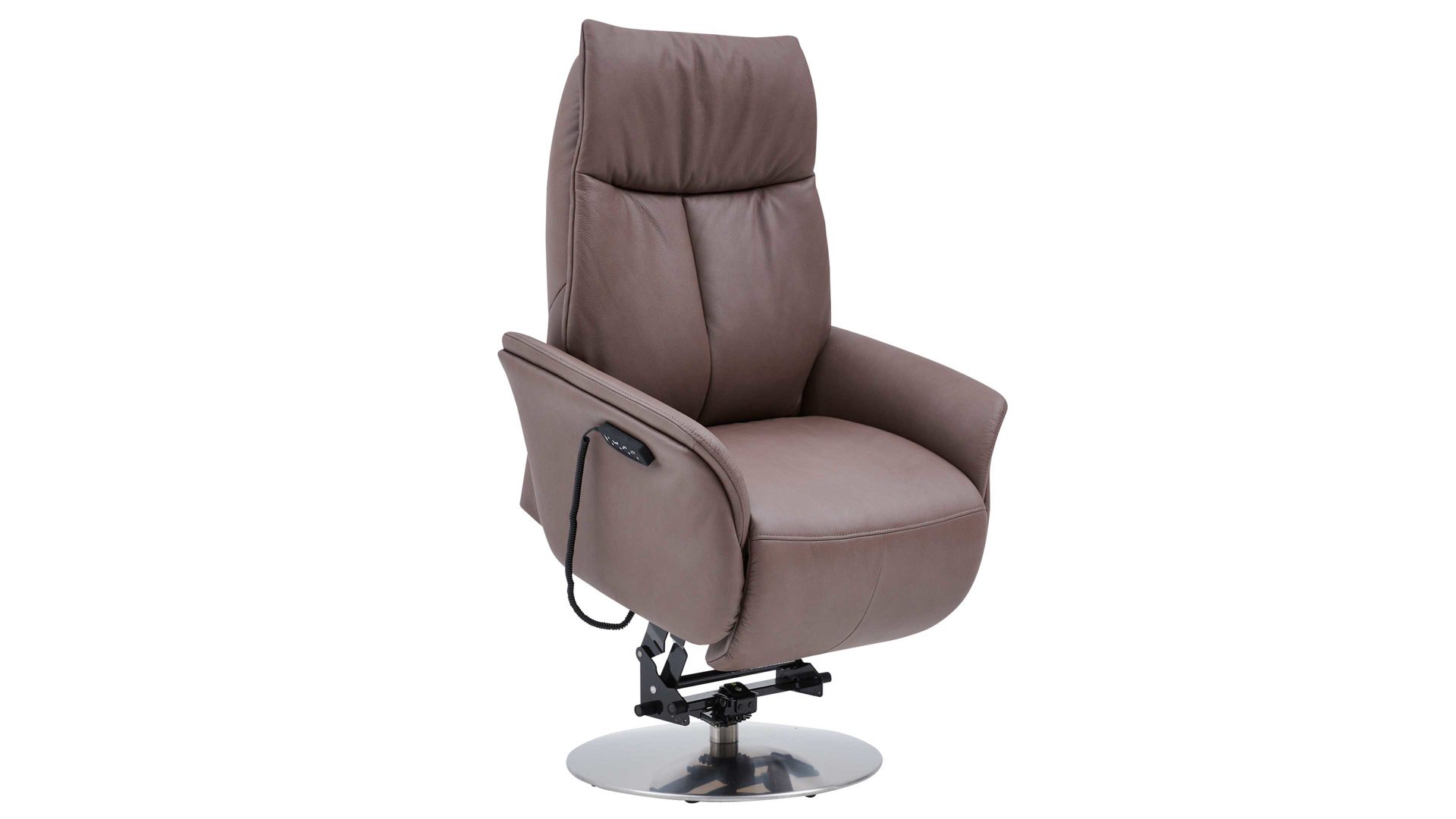 Relaxsessel Interliving aus Leder in Braun Interliving Sessel Serie 4550 - Sessel 77O44 zwei Motoren & Aufstehhilfe - kokosfarbenes LongLife-Leder & edelstahlfarbener Tellerfuß